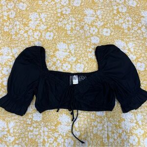 Black tie front crop top